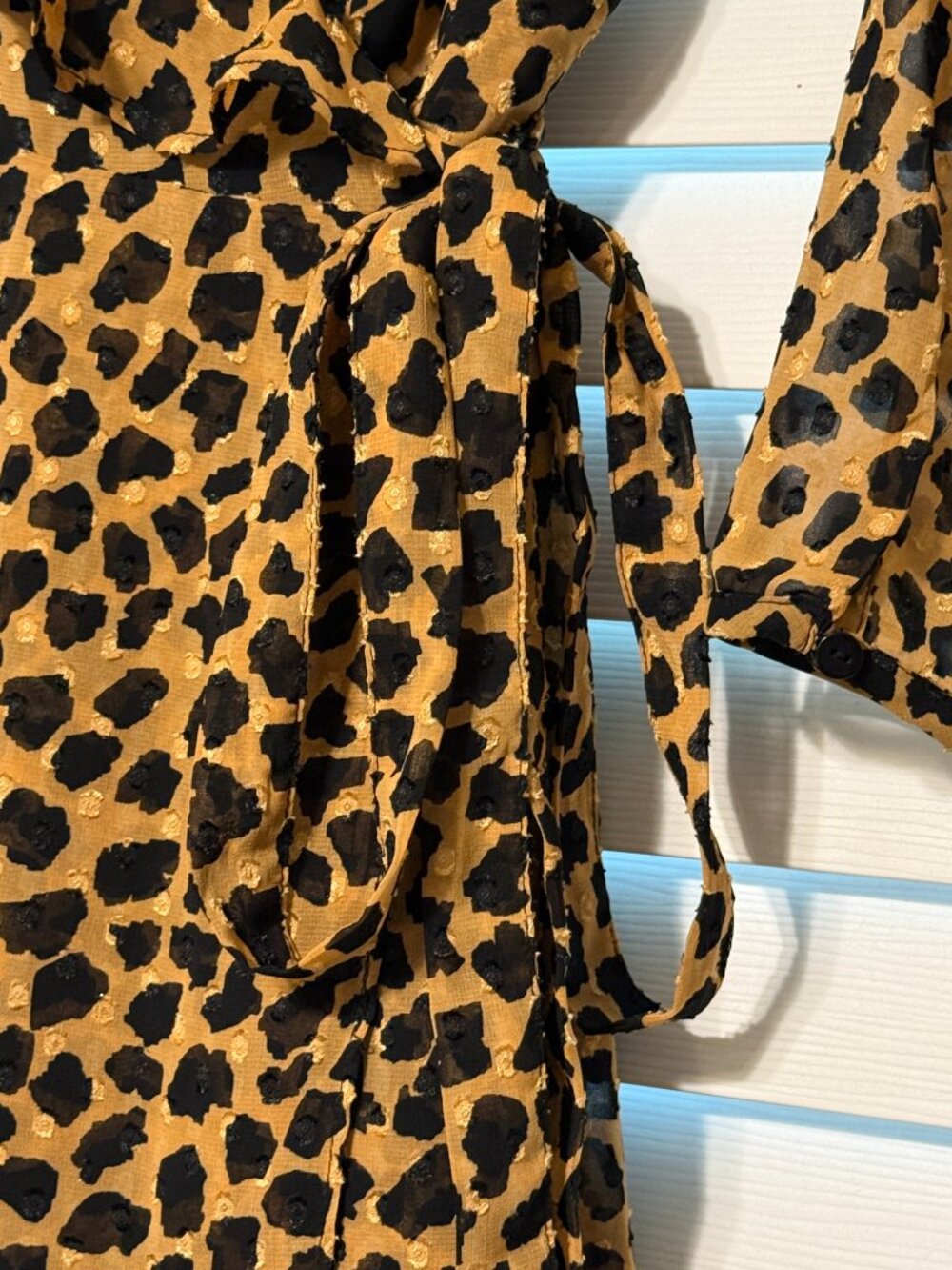 Women's Free People XS Gold and Black Leopard Print Mini Wrap Dress - Picture 8 of 8